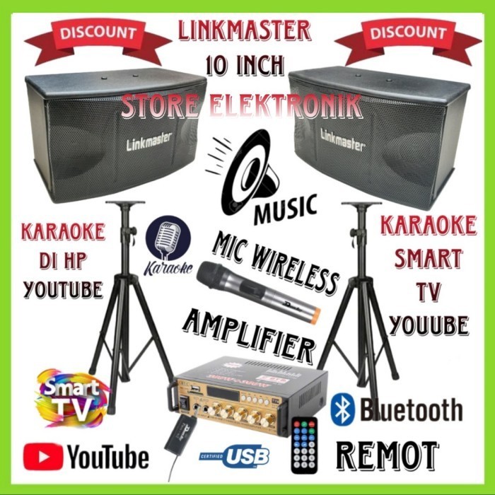 PAKET KARAOKE SOUND SYSTEM LINKMASTER 10 INC UPGRADE AMPLI MIXER POWER