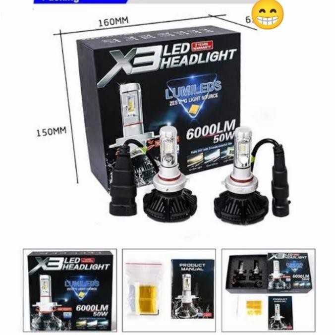 Lampu Depan Mobil BRV LED X3 H11 H4 Universal