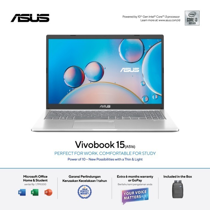 PROMO ASUS VIVOBOOK A516JAO FHD352 I3 1005G1 4G 512G+HOUSING WIN10+OHS WO SD #ORIGINAL