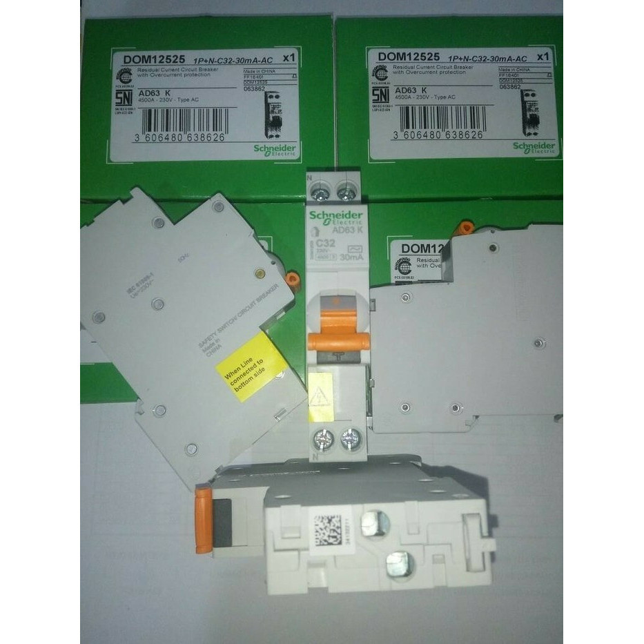 RCBO ( MCB + ELCB ) antikontak Schneider 6A, 10A, 16A dan 20A