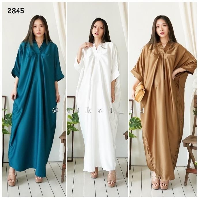 gamis kaftan wanita jumbo / dress kaftan wanita polos satin putih mura