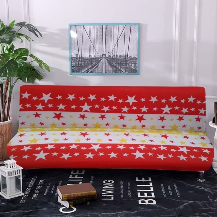 Cover Sofa 3 Seater Bukan Informa Elastis Motif Sarung Kursi Merah