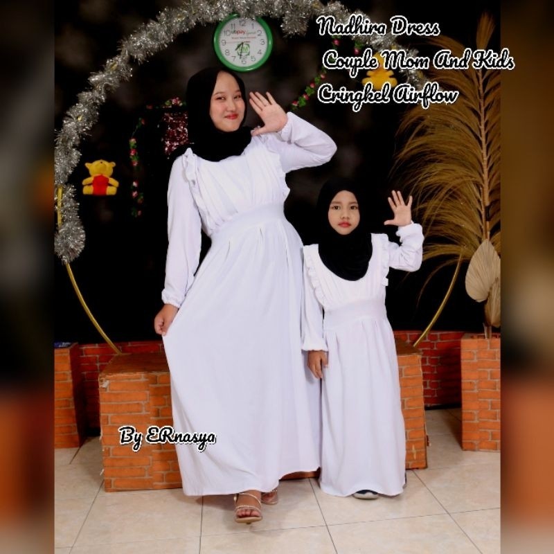 JH2 NADHIRA DRESS PUTIH CRINGKEL AIRFLOW COUPLE MOM & KIDS GAMIS PUTIH ANAK 2-14 TAHUN GAMIS REMAJA