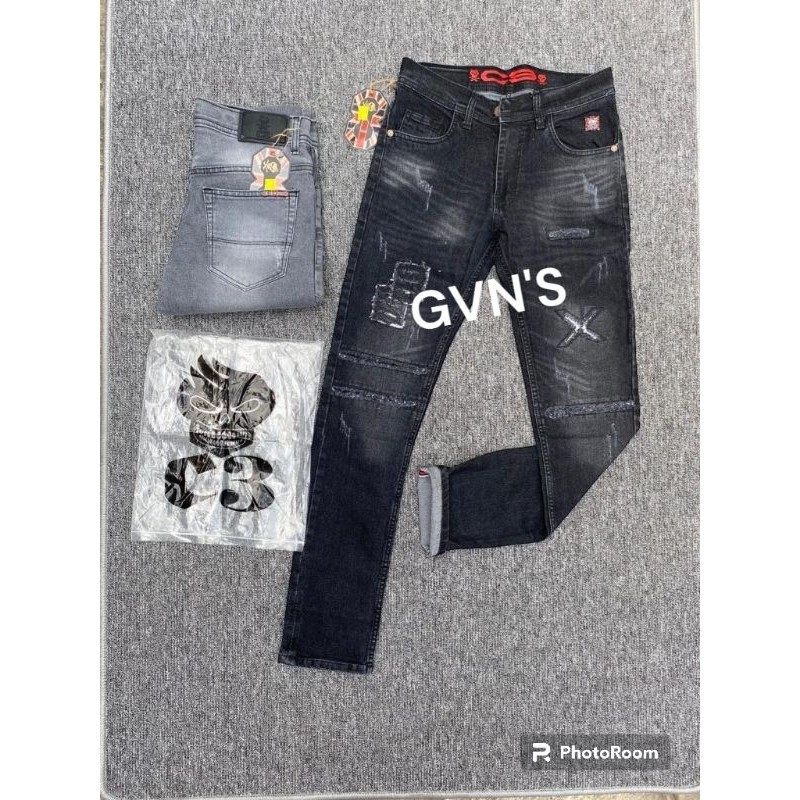 NEW LAUNCHING TERMURAH CELANA JEANS Terlaris celana jeans panjang abu abu x hitam GV 06/GV 07 sobek