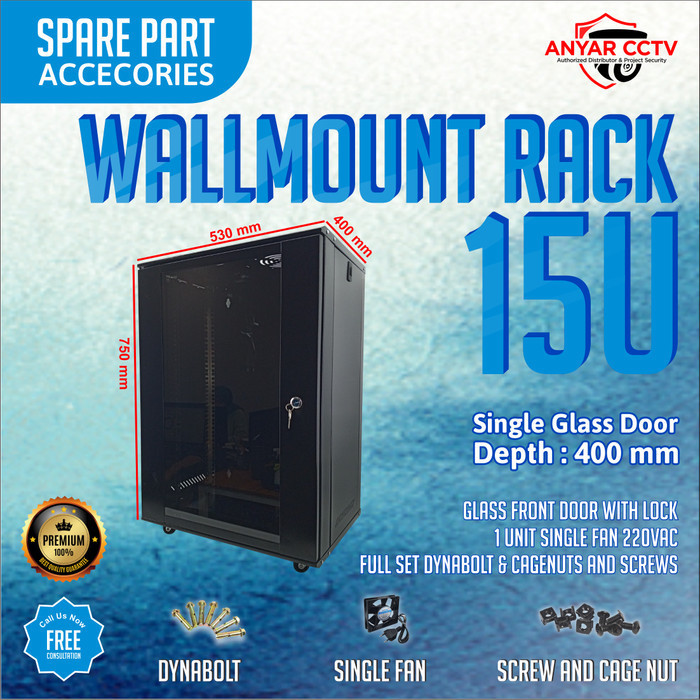 Wallmount Rackmount 15U, Rak Server Single Door 15U Kecil