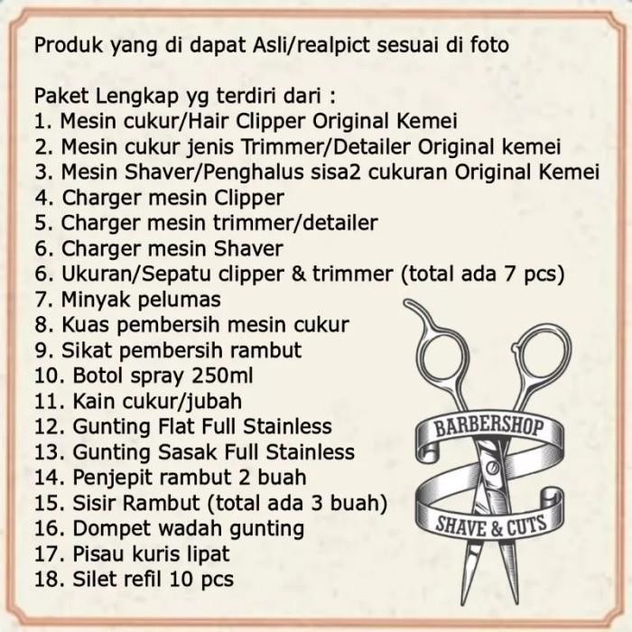 Paket Barber Pro Alat CukurLengkap Original Kemei /Alat Barbershop