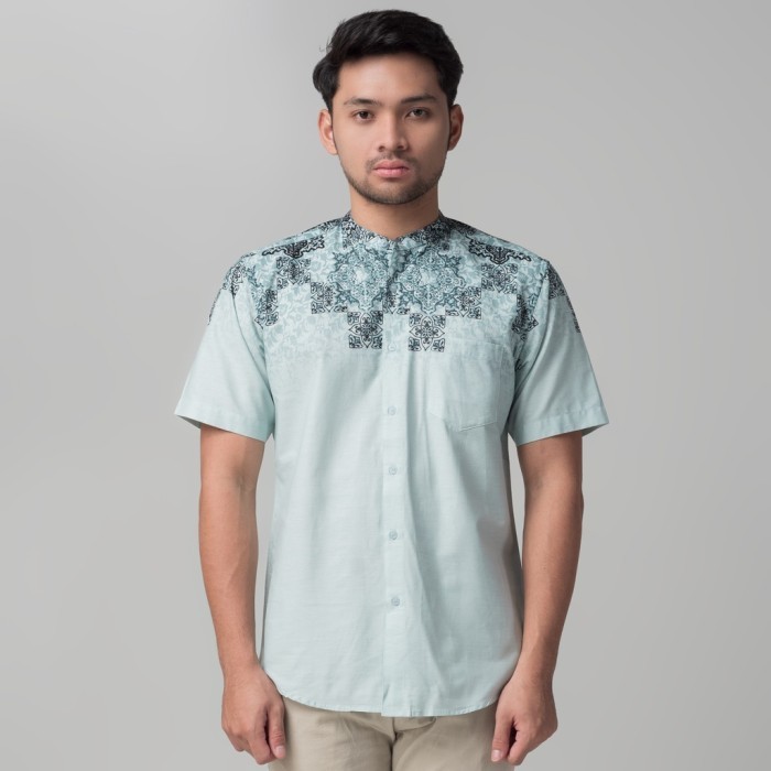 TERMURAH Benhill Kemeja Koko Pria Cotton Printing Dusty Blue 50074
