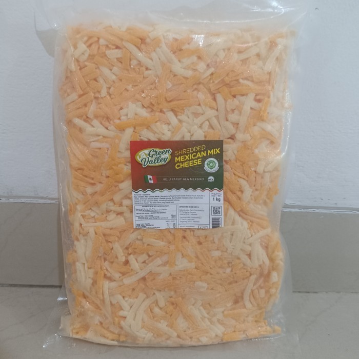 

1 Kg Shredded Mexican Mix Cheese Green Valley - Keju Cheddar Moza 1 Kg -fo1