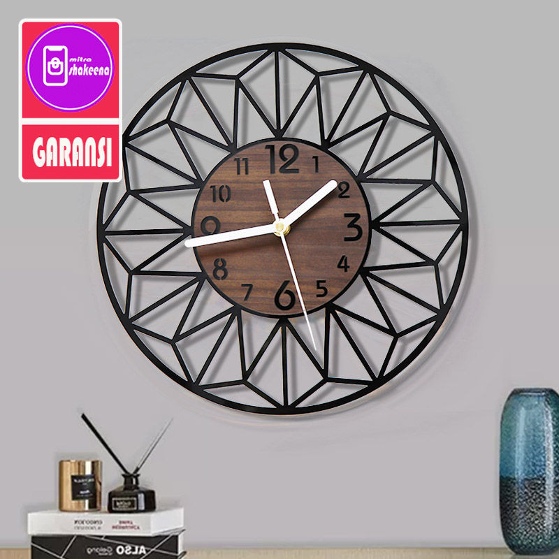 SHMS Jam Dinding Bulat Quartz Model Eropa Rustic 30cm F8BK Black