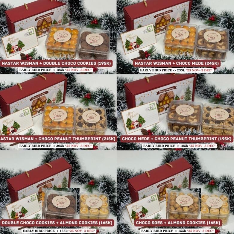 

CNY CLAUS by NAGIH KITCHEN (hampers natal christmas hampers premium hampers parcel natal parsel natal hadiah natal gift box natal christmas gift) kue kering natal lebaran imlek nastar wisman choco mede almond cookies kastangel choco peanut thumbprint
