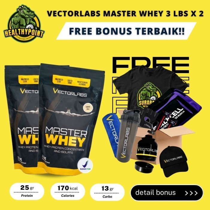 Ready VECTORLABS MASTER WHEY 6 LBS BPOM MASTERWHEY 3LBS x 2 PACK NO 11 10 LB