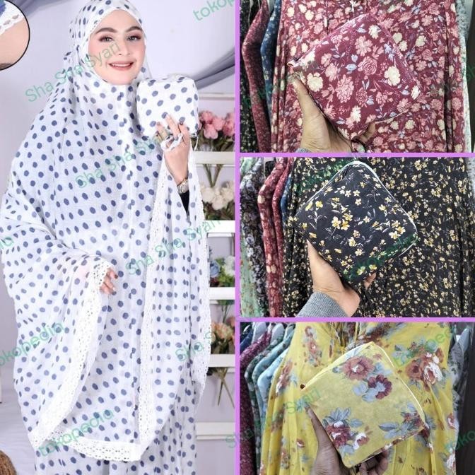 mukena Premium katun silky snow traveling model 2in1 mini pouch travel