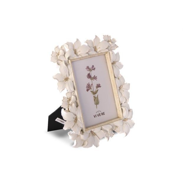 Vivere Photo Frame Carissa Flower White Gold 4X6Inch - Bingkai Foto