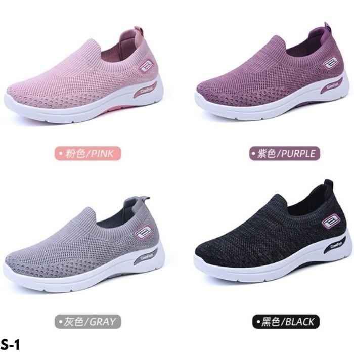 BISA COD - SEPATU SNEAKERS WANITA TANPA TALI KETS IMPORT SOLE ANTI LICIN LARI S-1