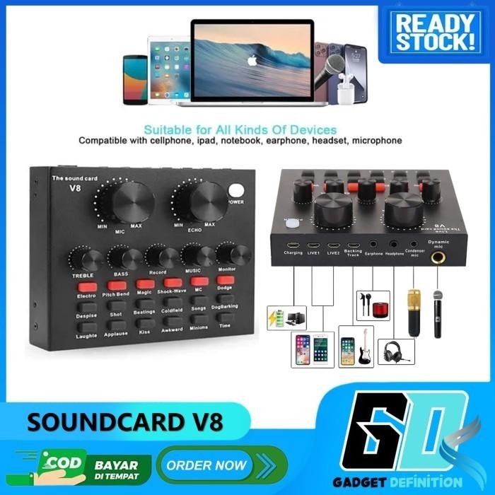 V8 Soundcard Audio Untuk Hp Pc Mac Live Broadcast Karaoke Smule Wesing