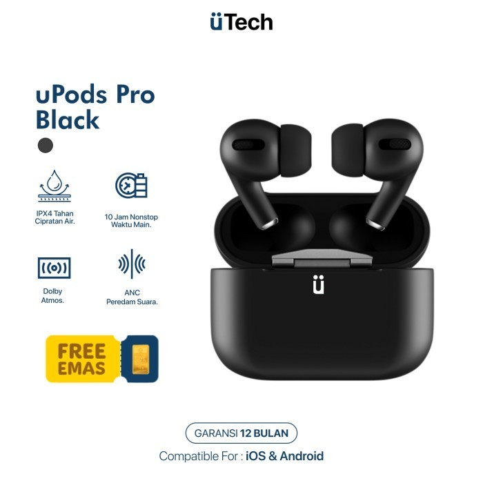 uPods Pro Black TWS Wireless Charging Case By uTech Indonesia