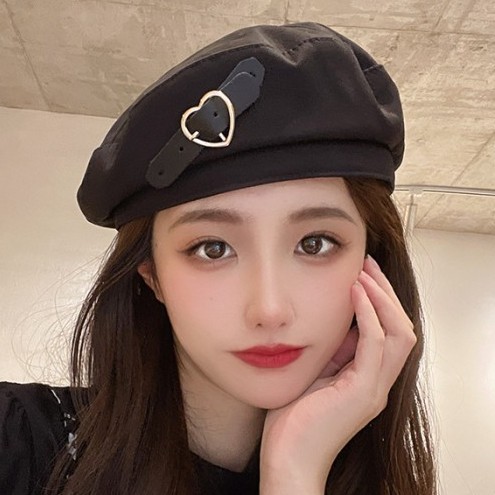 Topi Baret Wanita Motif Love Lock Korea Import Retro Style