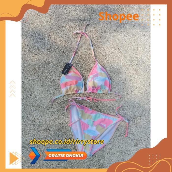 BIKINI PANTAI SEGITIGA IKAT BK 3301 R PINK ABSTRAK - BIKINI PANTAI SEGITIGA IKAT PRODUK KUALITAS BER