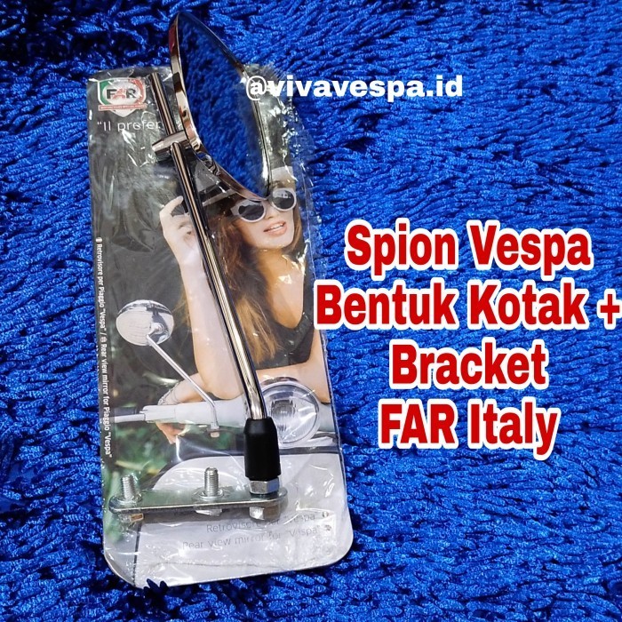 Spion Vespa Kotak + Bracket Original FAR Italy Untuk Semua tipe Vespa