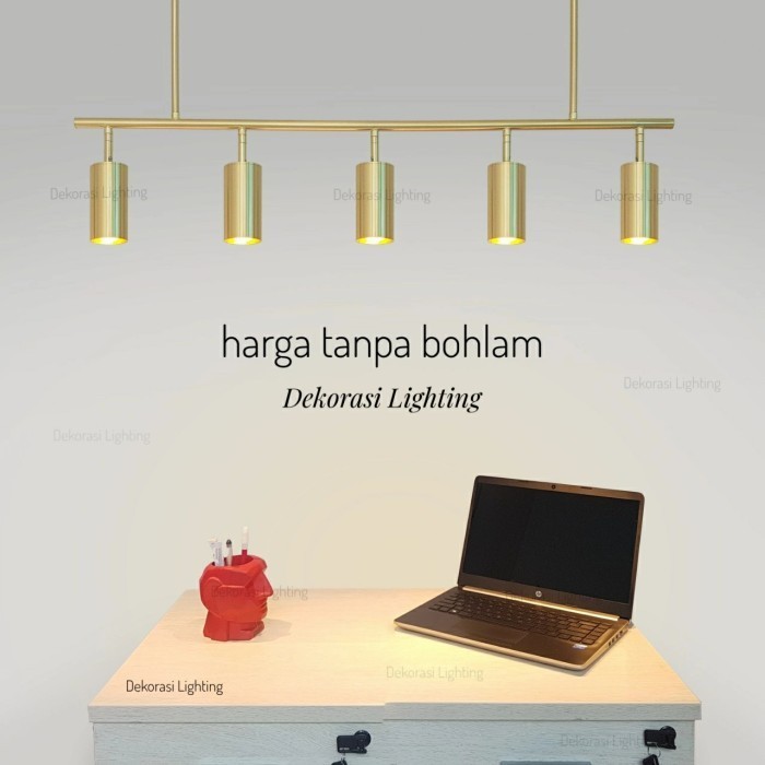 Lampu Gantung Gold Panjang 90Cm Spotlight 5Lampu Dekorasi Cafe Terlariss 