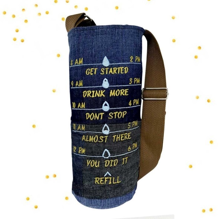 Tas Botol Num Denim Unik Bordir / Water Bottle Case Denim Embroidery