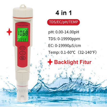Ph Tester Temberatur Suhu Pengukur Kualitas Keasaman Hidroponik Air
