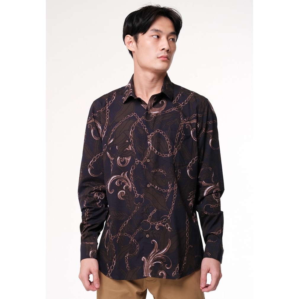 Terlaris Moc Kemeja Batik Lengan Panjang Pria Muchoz Bestbuy - Dark Brown Promo Terbaru