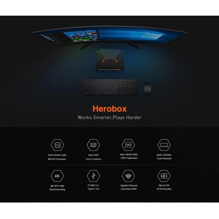 Mini PC Chuwi Herobox 8/256GB SSD 4K GeminiLake N4100 WiFi Windows 10