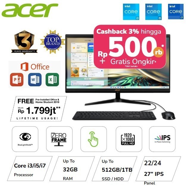 ACER ASPIRE AIO C27-1751 i5-1240P 512GB 8GB 27 INCH MX550 WIN11OHS