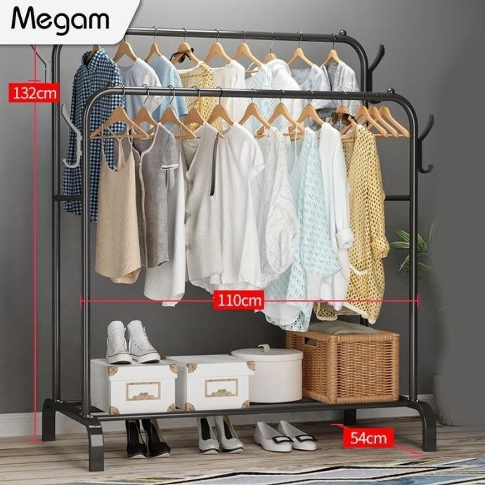 Megam Stand Hanger Rak Gantungan Baju Double Hsh101