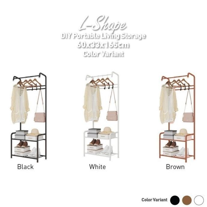 L-Shape Rak Hanger Serbaguna Gantungan Pakaian Baju Topi Buku Sepatu