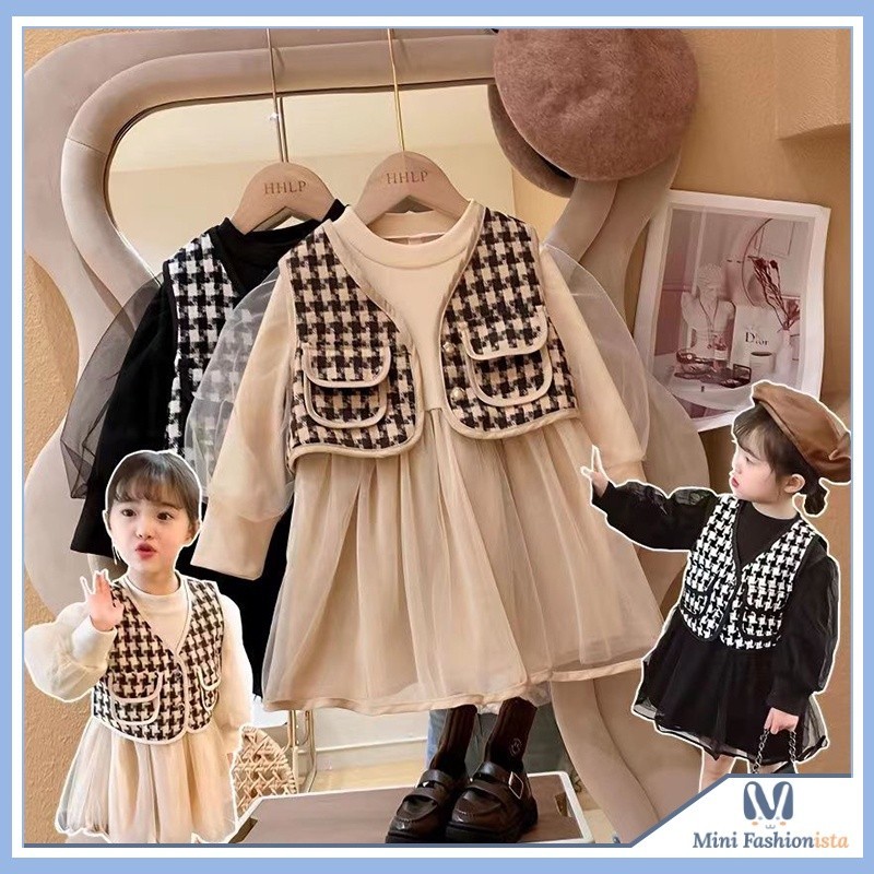 Dress Anak Perempuan Baju Anak Perempuan Dress Anak Perempuan Dress Rompi Gaun Pesta Renda + Rompi