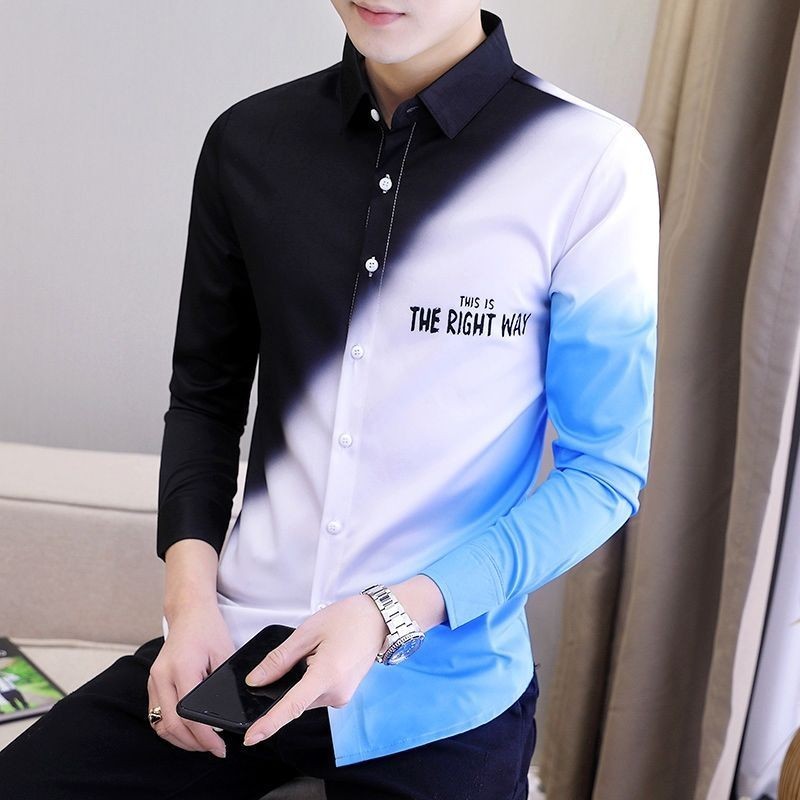 Men's Korean-Style Gradient Printed Casual Shirt