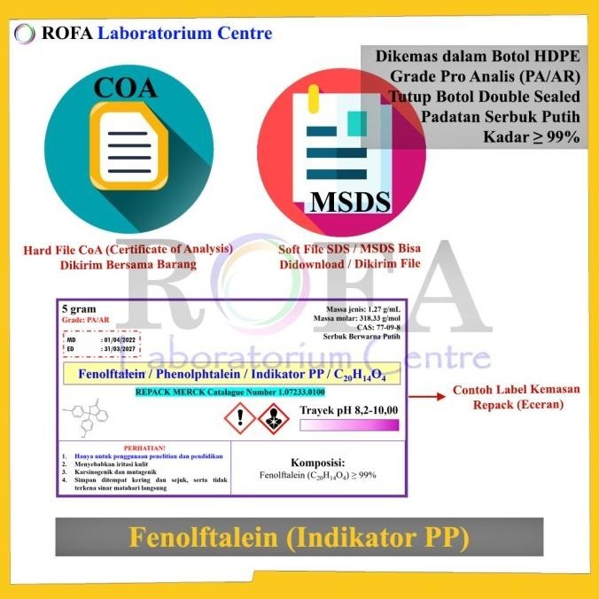 Terjangkau - Phenolphthalein / Fenolftalein / Indikator PP 1 Gram ,.