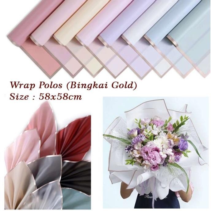 

Terbaru! 20LEMBAR Korean Wrapping Polos List Gold - Bahan Buket Bunga W002 - Pink ..