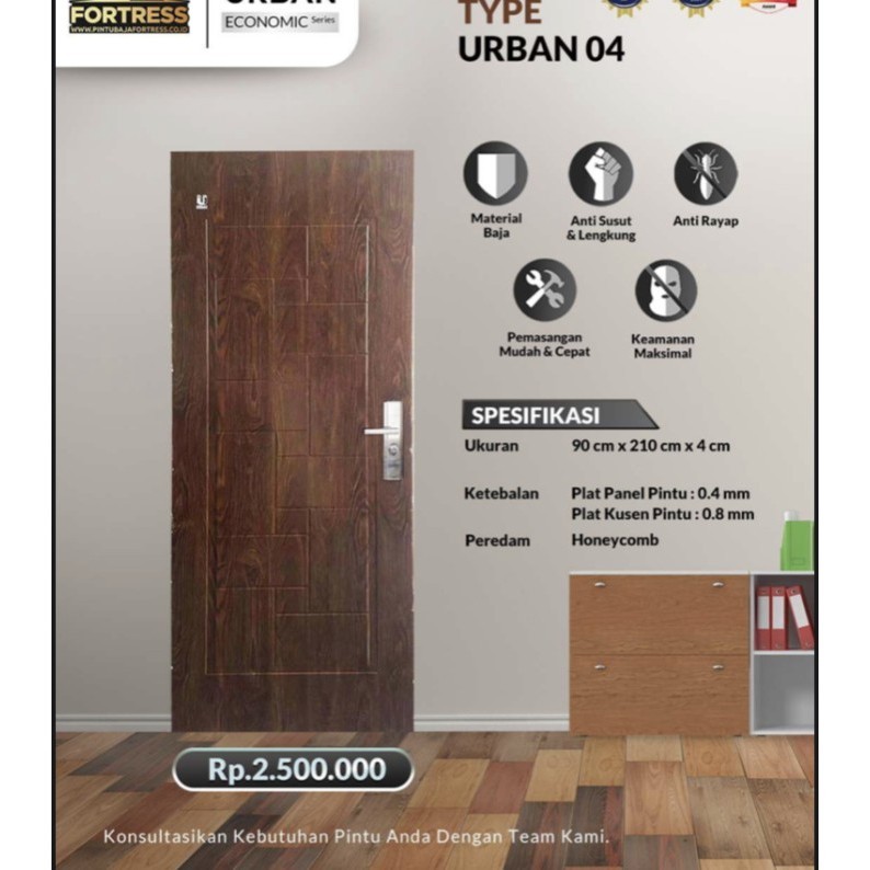 Terlaris PINTU BAJA JBS FORTRESS URBAN 90.04 (90x210) - COKELAT / PUTIH