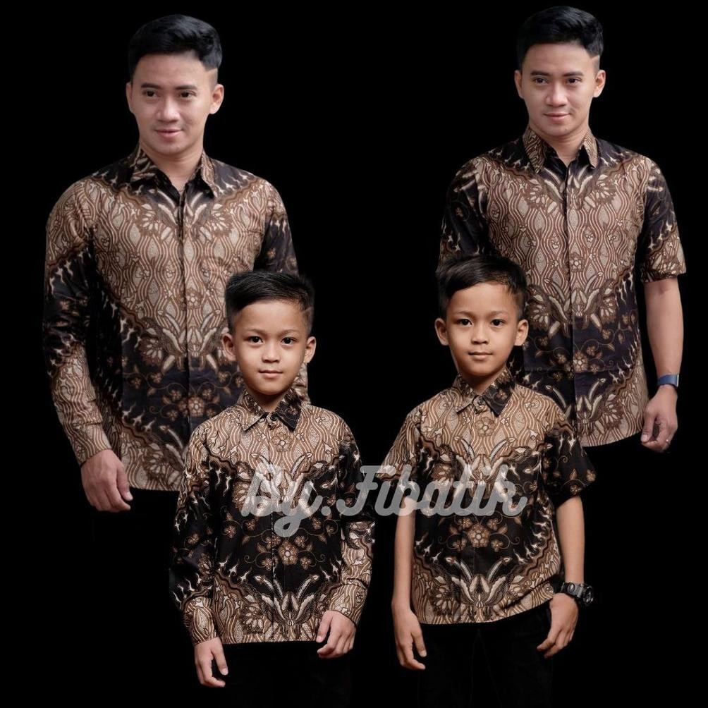 Style kecil untuk penampilan besar Kemeja Batik Anak Laki-laki Lengan Panjang Couple Batik Ayah Dan 