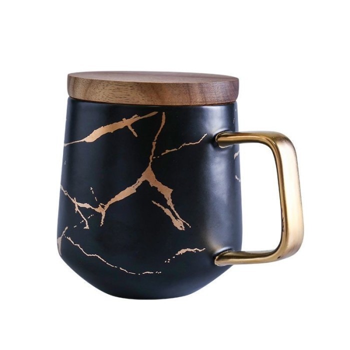 Gelas Mug Motif Marble Cangkir Marble Gold Rim Mug Motif Marmer Hitam