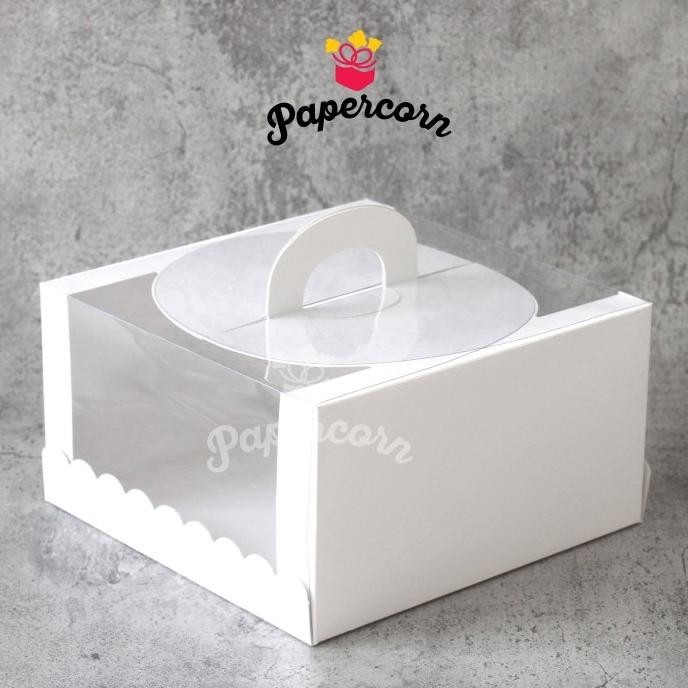 

siap kirim box kue mika kotak cake packaging transparan dus handle 22x22x12 cm