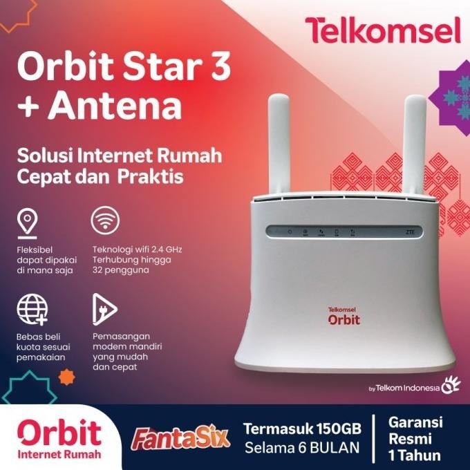 BARANG TERLARIS Telkomsel Orbit Star 3 Modem WiFi 4G + ANTENA - Lock Telkomsel
