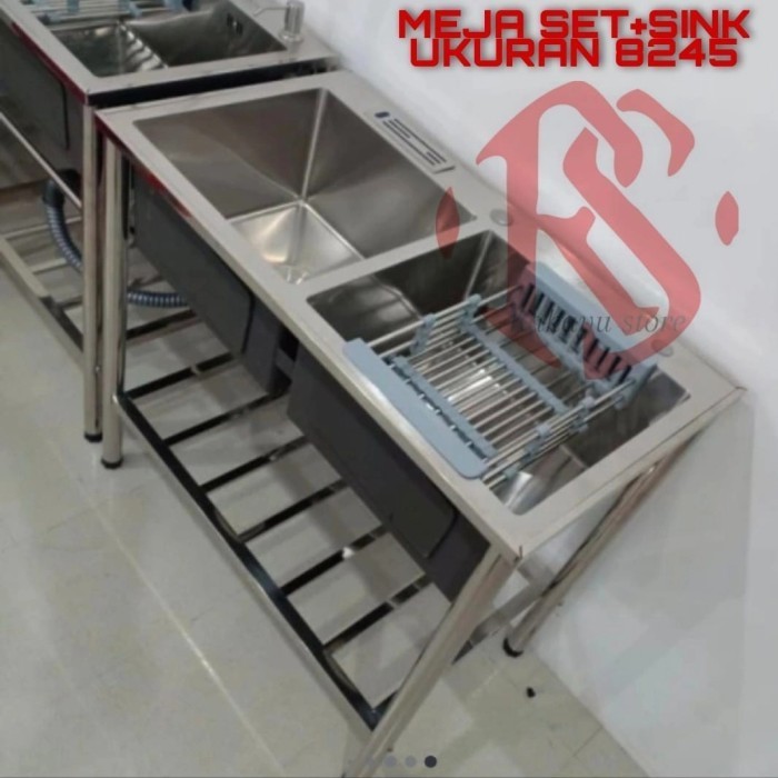 Kitchen Sink 8245 Stainless+Kaki Komplit/ Kitchen Sink Meja/ Portable