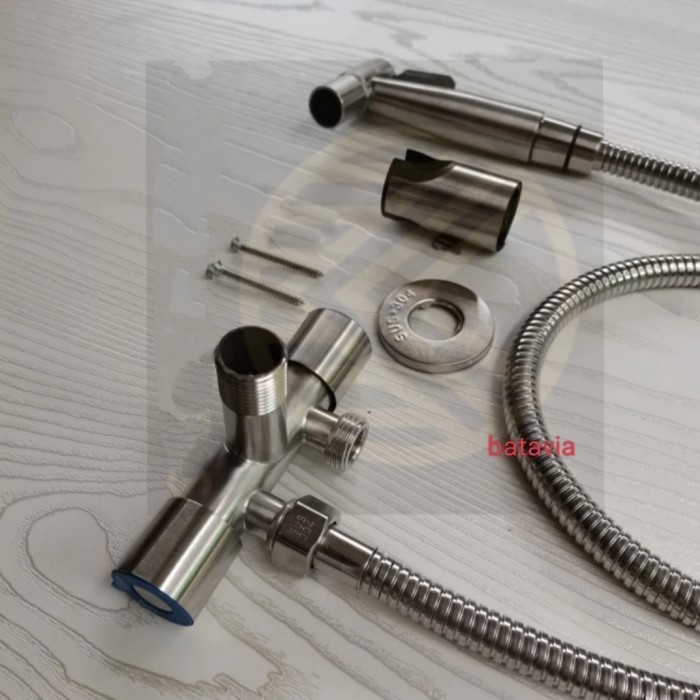 Paket Jet Shower Stainles + Stop Kran 2 Cabang On Off/Shower Kloset