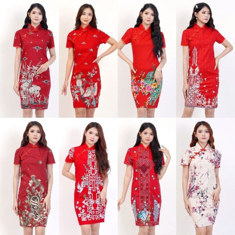 Dres Chongsam Wanita Dewasa Imlek Cantik 2023 Gaun Sangjit Tiongkok Motif Perempuan Baju Kondangan S
