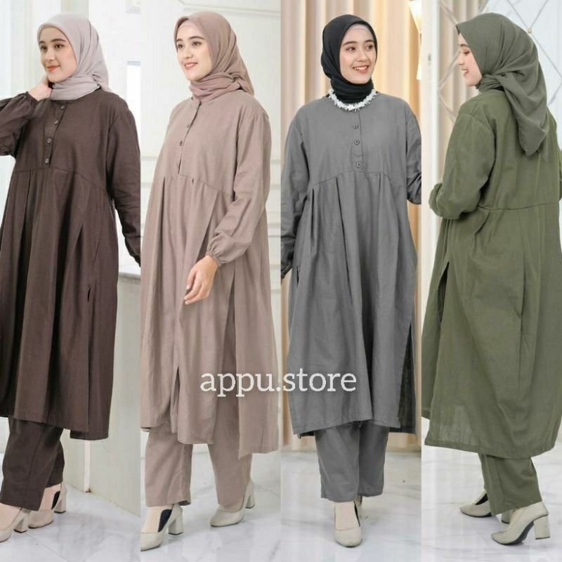 [ONLINE EXCLUSIVE] Vente Daily Naomi One Set Wanita Jumbo Linen Rami Premium Motif Polos Full