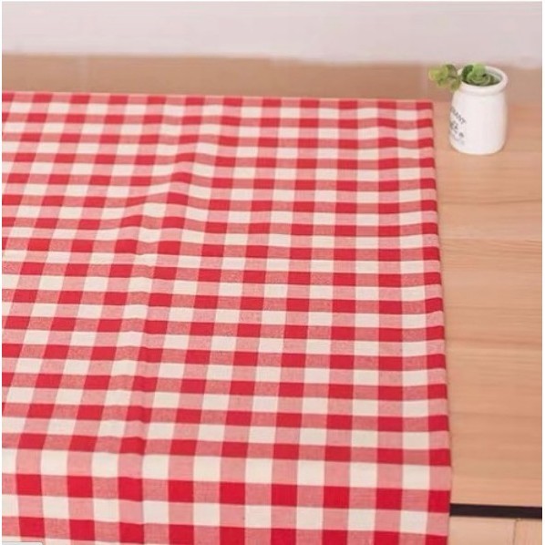 Naenggo Kain Katun Linen Impor Motif Merah Putih Kotak Kecil/Kain Diy