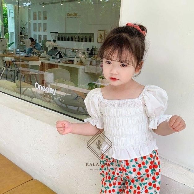 Blouse Anak Korea Puffy Karet Serut Sabrina 3 4 Tahun Balita