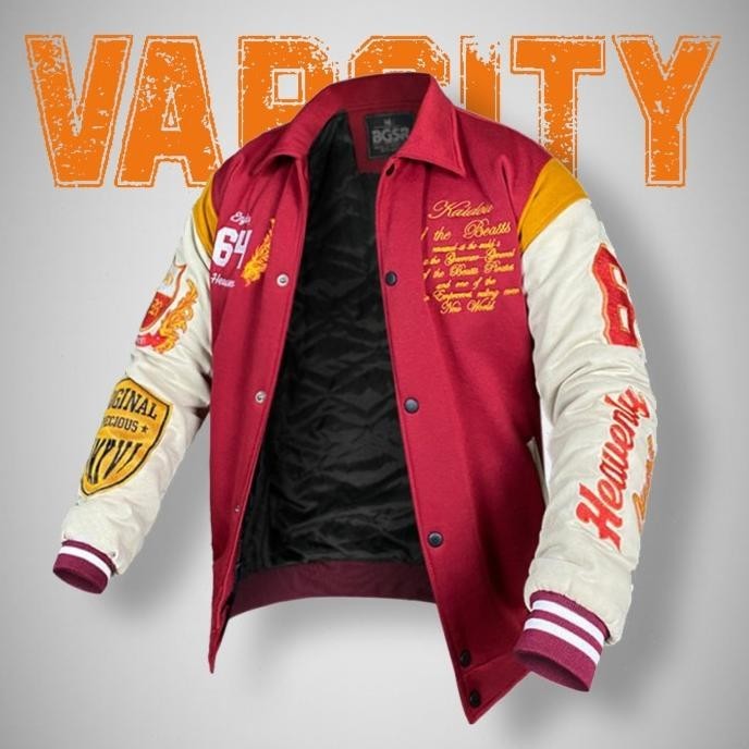 Jaket Bomber Pria Varsity Baseball Jacket Motor Touring Merah Vintage