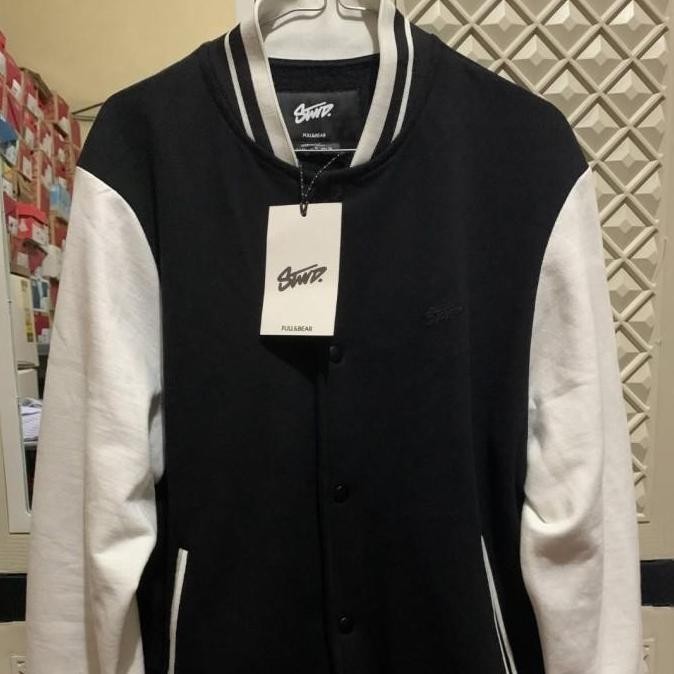 Original Varsity Pull & Bear Jacket Bomber Stradivarius Black White . Xabolxa