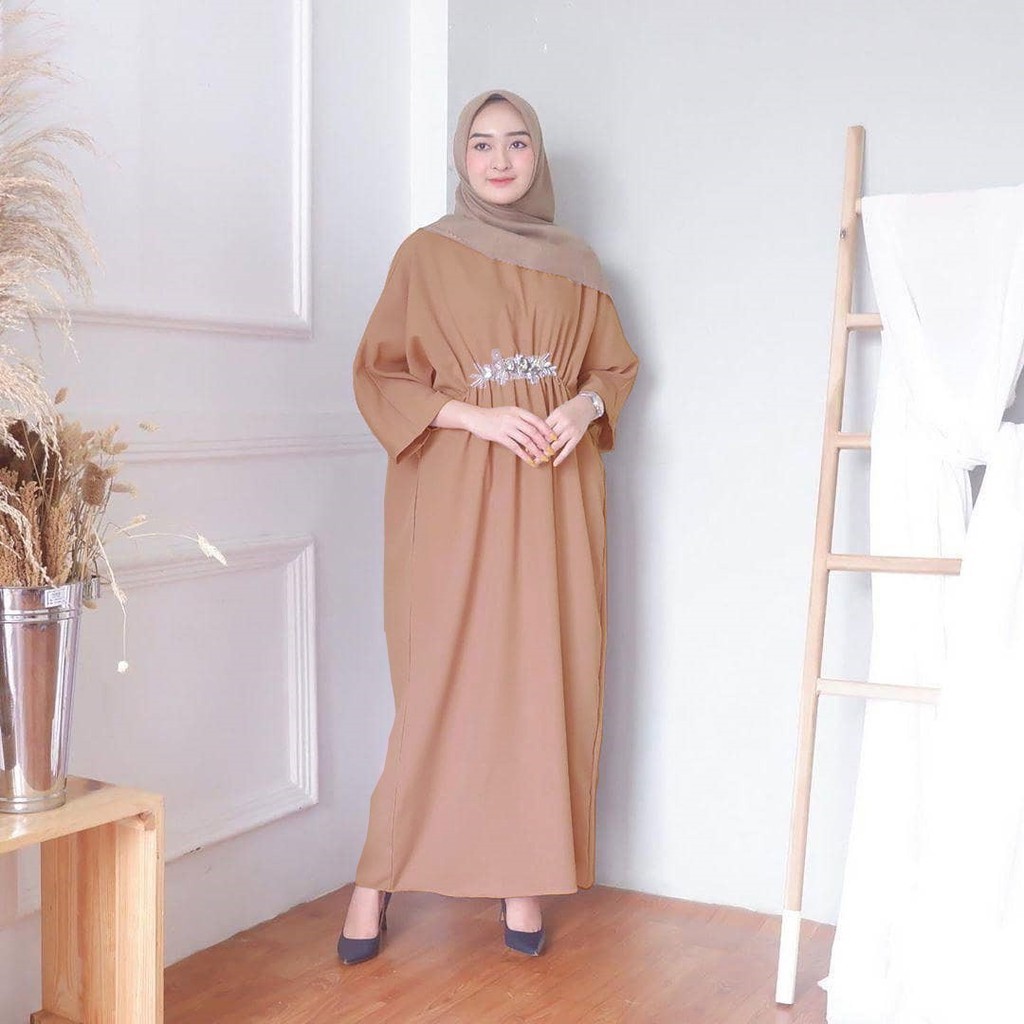 Kaftan Wanita Simple Kafttan Mewah  Outer Brokat Kekinian Pakaian Hijab 1 Set Kahftan Renda Dress Ib