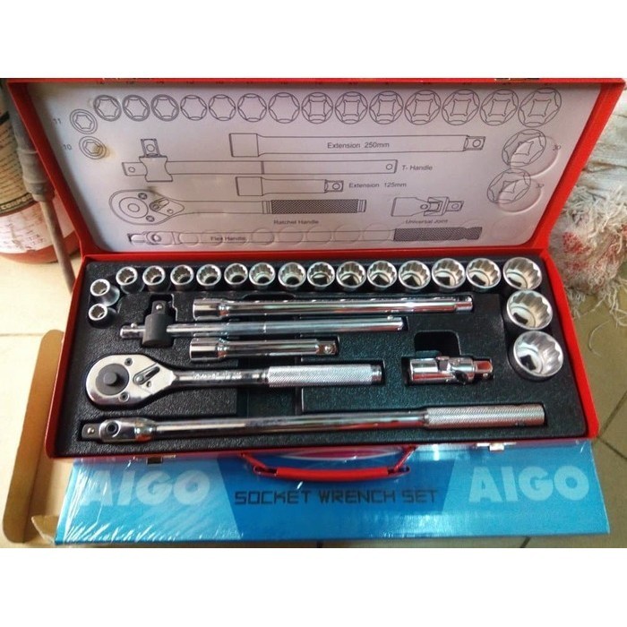 Socket wrench set 24 pcs 1/2inch 12 PT AIGO